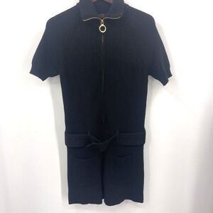 Love Moschino Romper Womens 4 Knit Black Zipper Front Belted Minimalist Designer